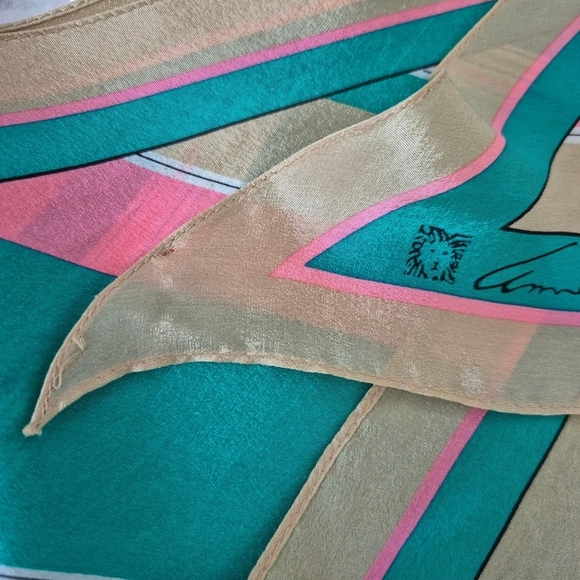 Vintage Anne Klein Silk Scarf Narrow Shape Striped Pattern - Picture 5 of 5